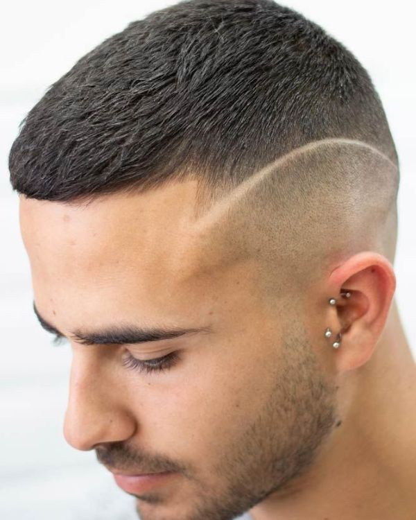 Cropped Crew Cut with Shaved Line Design