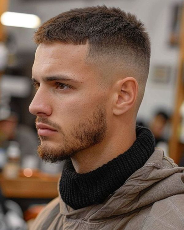 Short Brush Forward with High Skin Fade
