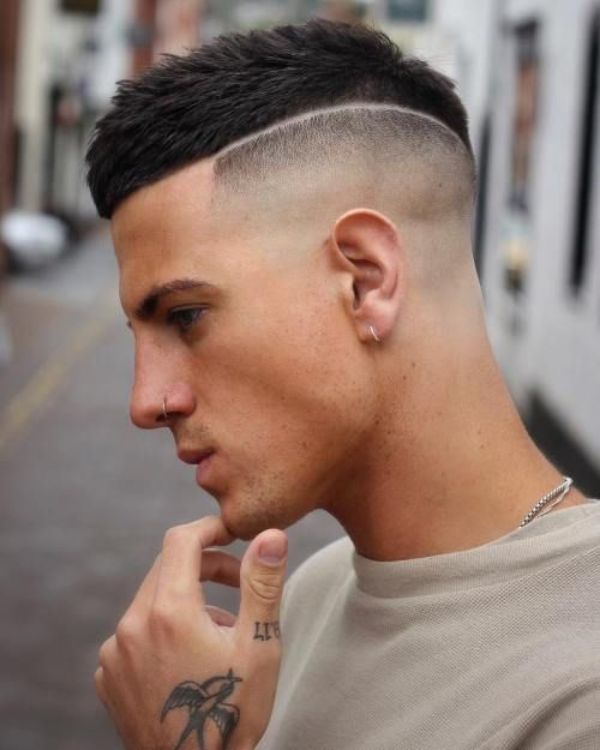 Short French Crop with Disconnected High Fade and Shaved Line