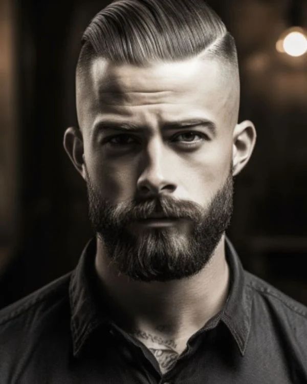 Slick Back with Short Sides and Beard