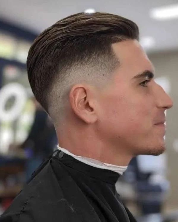 Short Slick Back with High Skin Fade