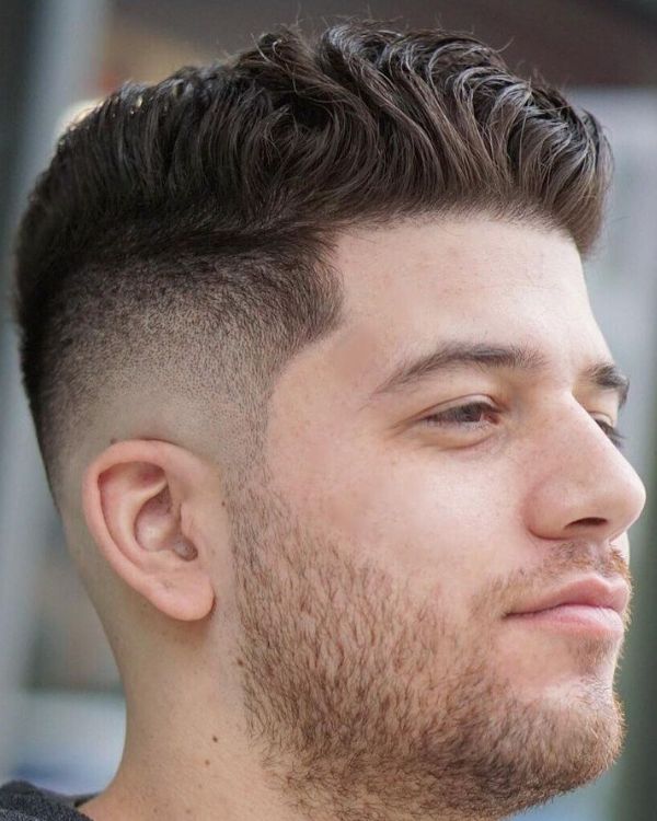 Side Swept Hair with Mid Taper Fade